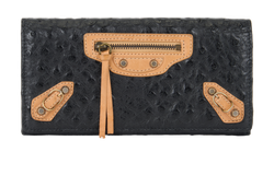 Balenciaga Vintage City Wallet, Ostrich, Black/Tan, 7063, 2*